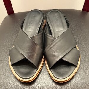 Women’s Size 8 Fabianelli Italy Leather Criss Cross Slide Flats Black Sz 39